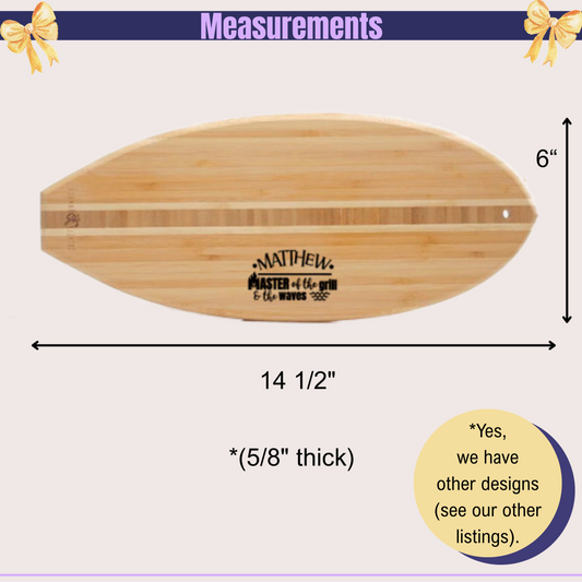 Surfboard Shaped Cutting Board – Personalized Beach Gift for Surfers