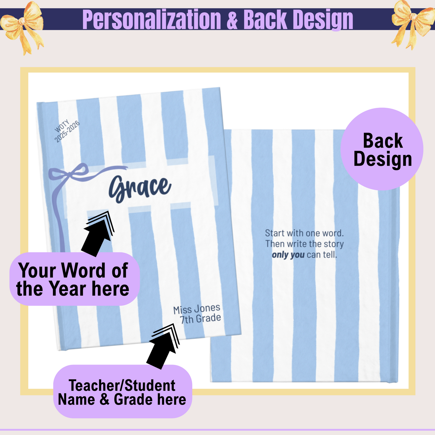 Personalized Back to School Journal with Word of the Year – Custom Teacher or Student Gift