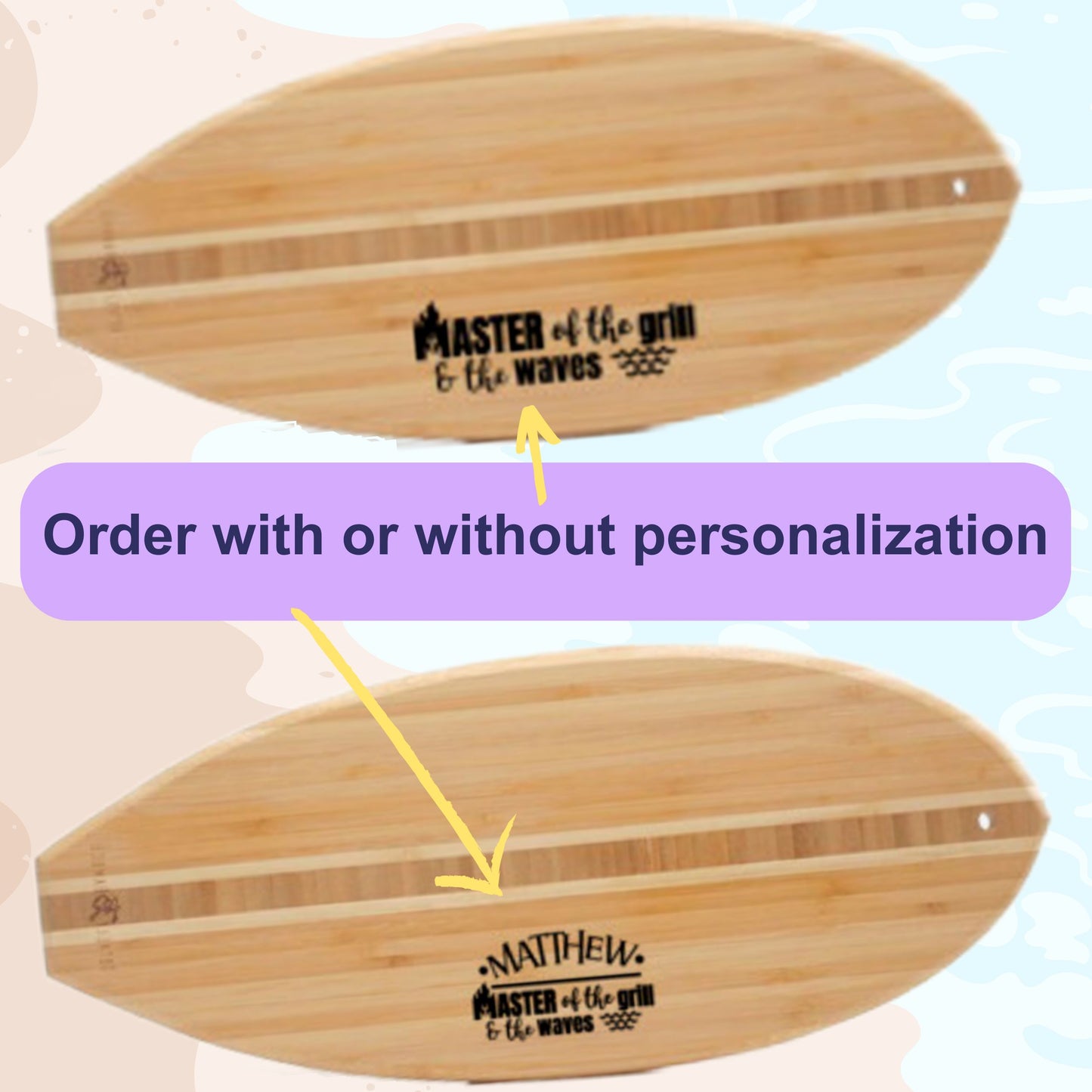 Surfboard-Shaped Cutting Board – Personalized Grill Gift for Dad