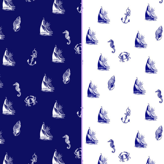 Nautical Fabric by the Yard – Navy & White Cotton for Coastal Décor