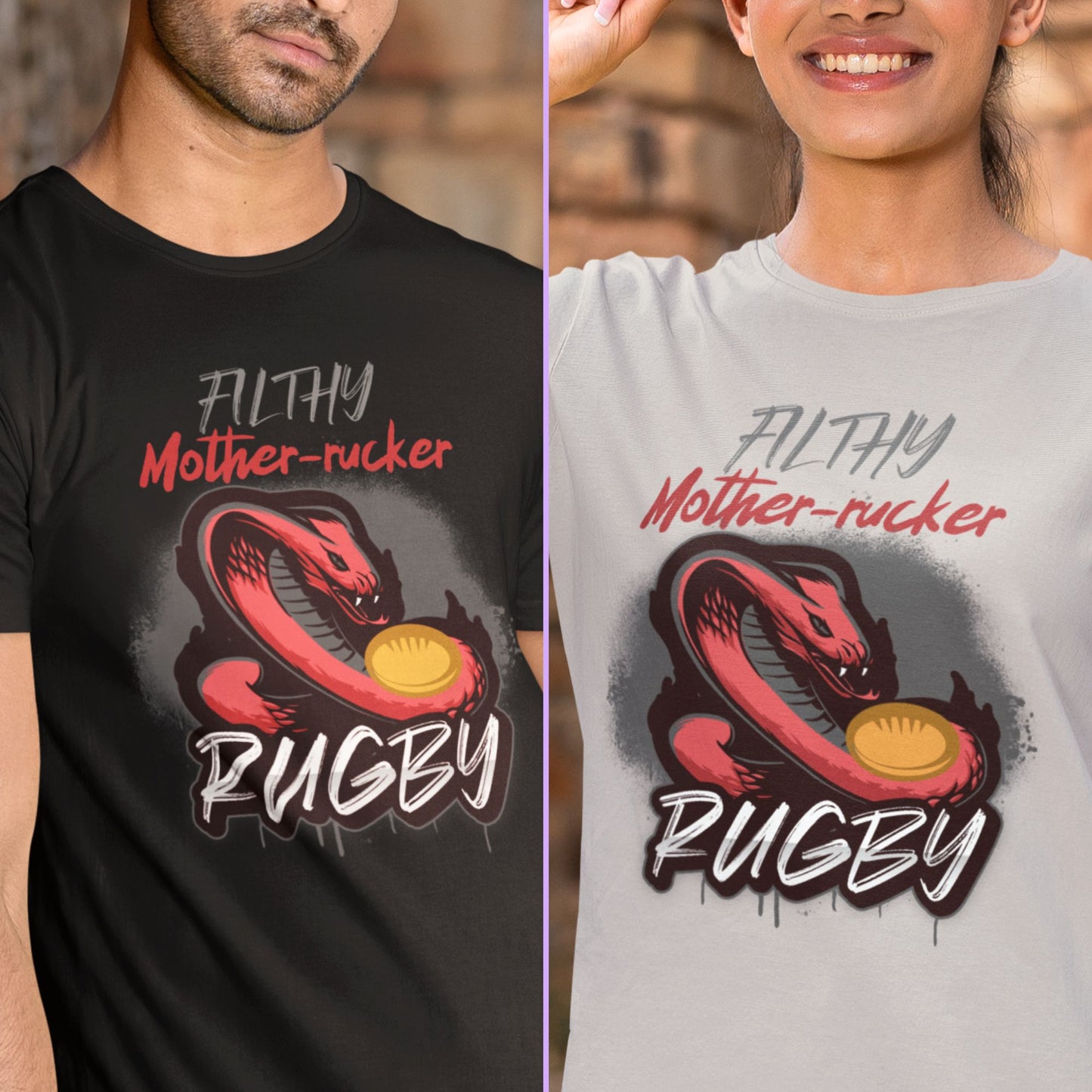 Filthy Mother-rucker Snake Funny Rugby T-shirt Unisex