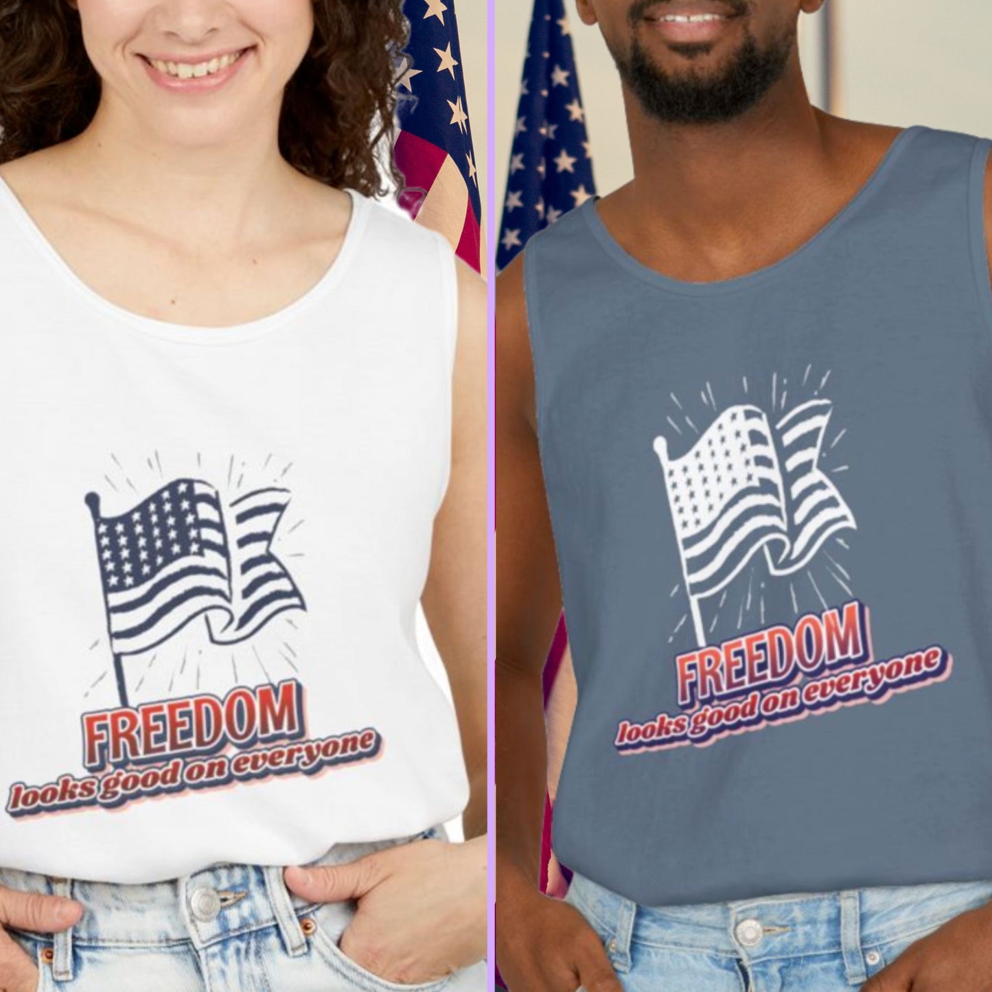 Freedom Tank Top | USA Shirt for Women & Men | American Flag Graphic | Perfect Gift for Veterans, July Birthdays, or Patriots
