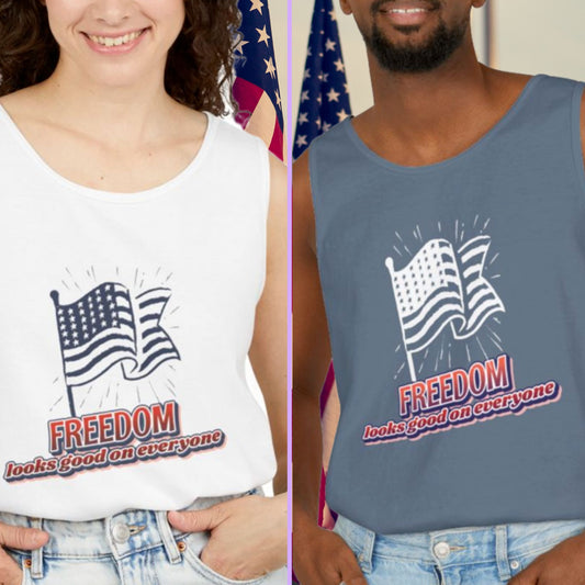 Freedom Tank Top | USA Shirt for Women & Men | American Flag Graphic | Perfect Gift for Veterans, July Birthdays, or Patriots