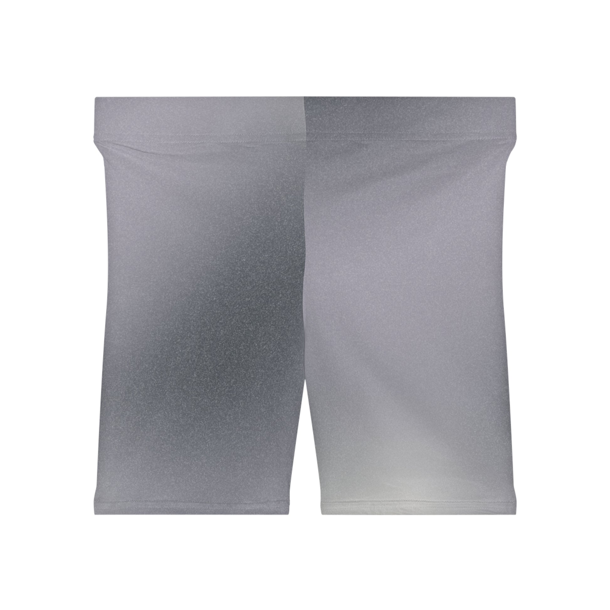 Back view of high-waisted gray ombre shorts, blending from dark to light gray. These shorts are perfect as gifts for women who love comfortable, stylish activewear.